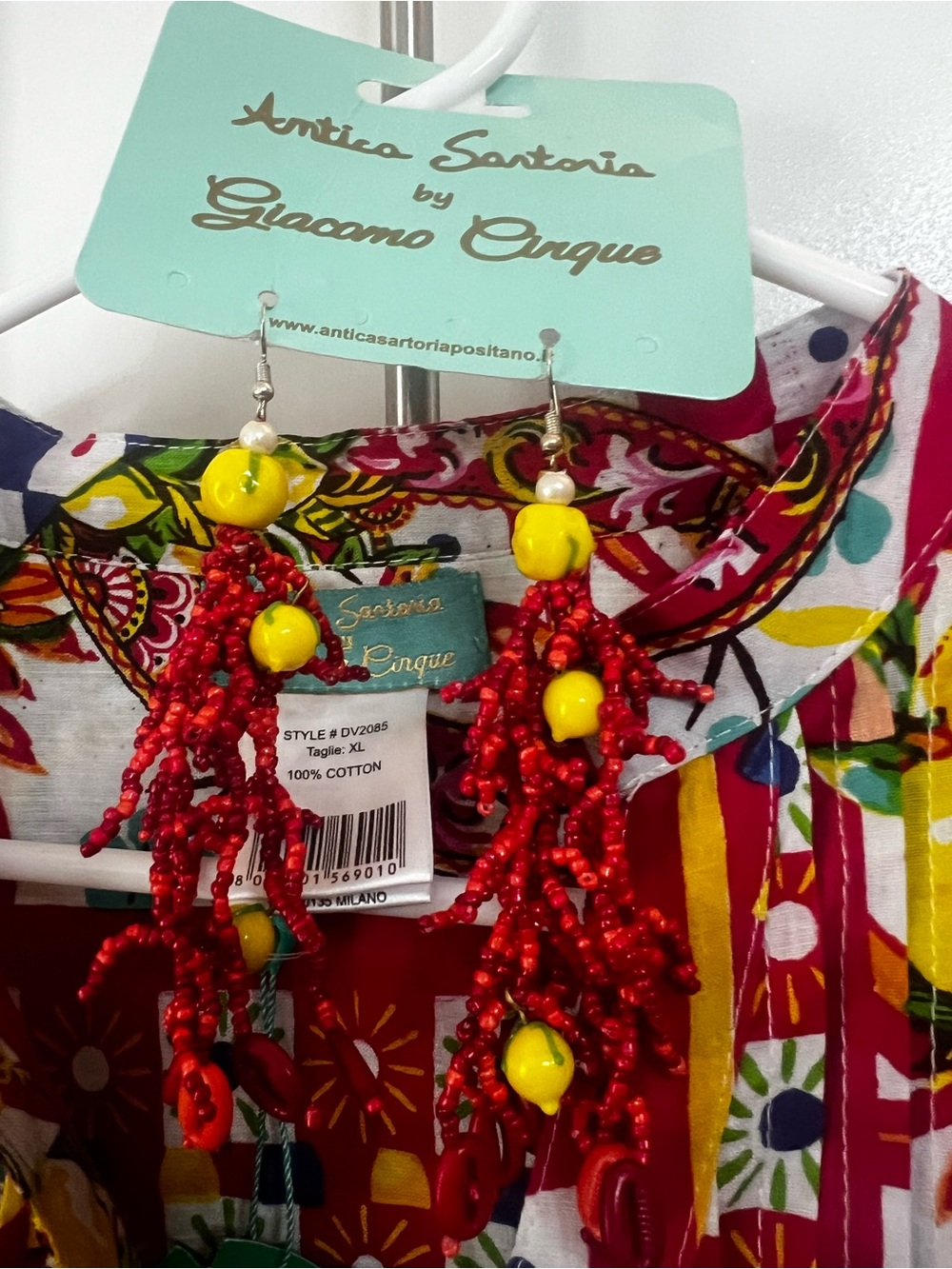BLOUSE OF ANTICA SARTORIA  NWT size XL included Matching Coral , Lemon Earings